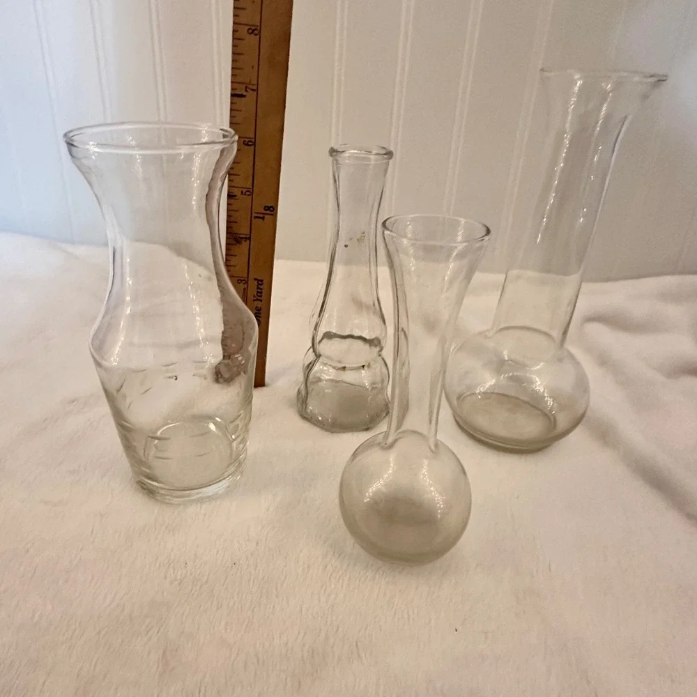 Unbranded‎ Bud Vase Set Home Decor Clear Good Vintage Glass Assorted Shapes MCM